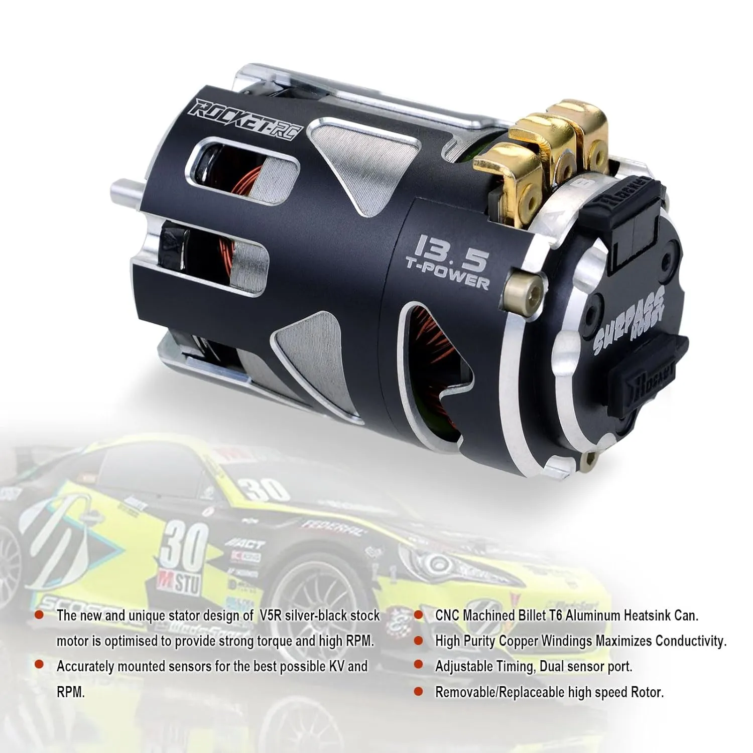 Surpass Hobby Outlaw 540 V5R Sensored Brushless Motor,3000KV Competition Level Motor with Shaft 3.175 Use for 1:10 RC Racing Car (17.5T)