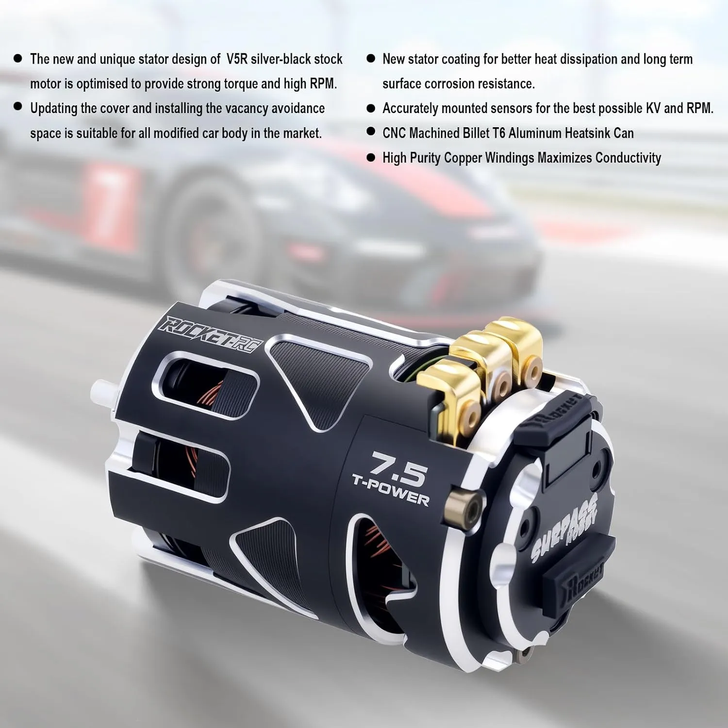 Surpass Hobby Rocket RC 540 V5R Sensored Brushless Motor Competition Level Motor with Shaft 3.175 Use for 1:10 RC Racing Car/Truck（Modified 7.5T）