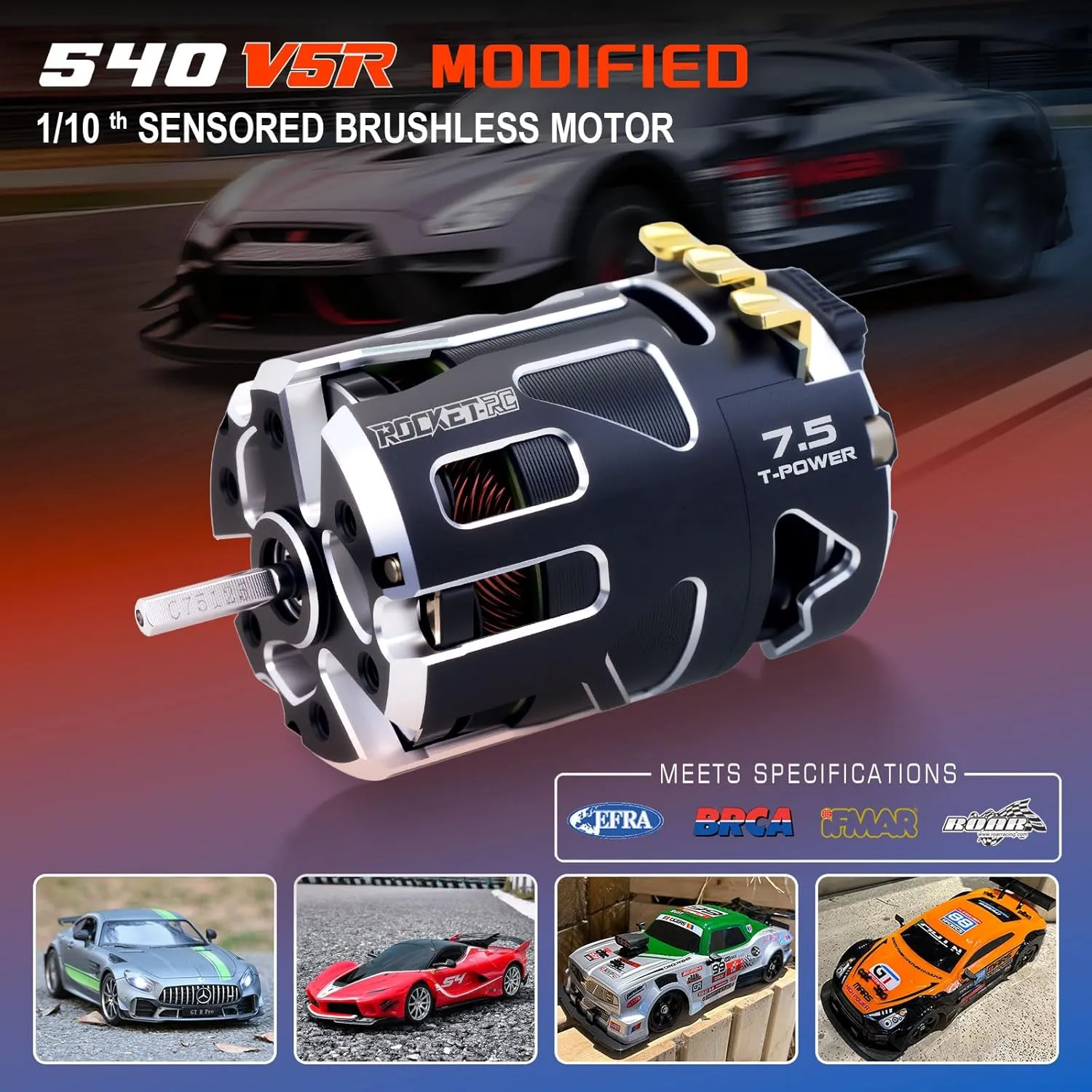 Surpass Hobby Rocket RC 540 V5R Sensored Brushless Motor Competition Level Motor with Shaft 3.175 Use for 1:10 RC Racing Car/Truck（Modified 7.5T）