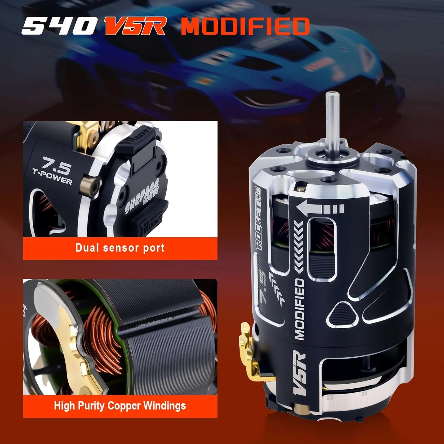 Surpass Hobby Rocket RC 540 V5R Sensored Brushless Motor Competition Level Motor with Shaft 3.175 Use for 1:10 RC Racing Car/Truck（Modified 7.5T）