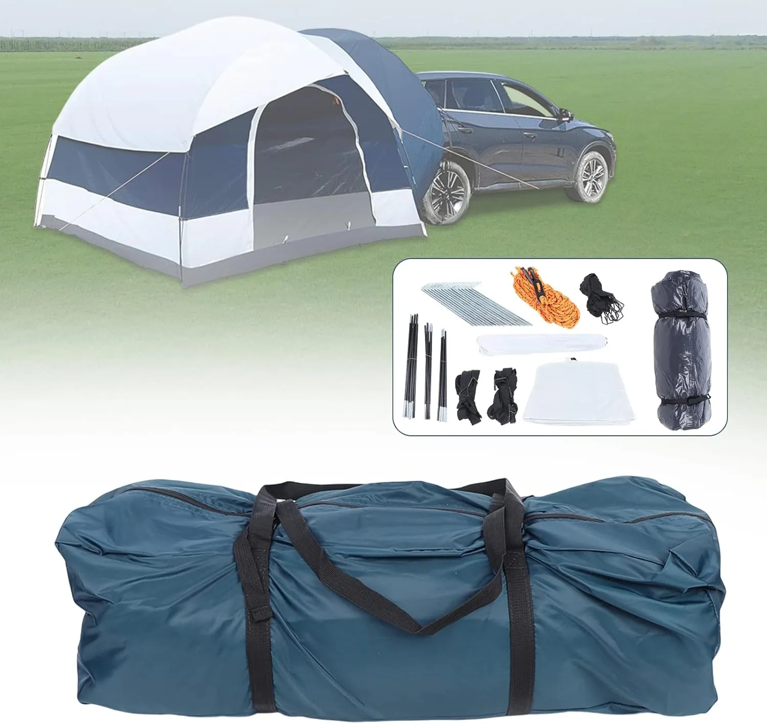 SUV Camping Tent, Outdoor Water-Proof Car Tent, Side Door Car Tailgate Tent for Camping Traveling Outdoor Activities, White and Green, Up to 4-Person Capacity
