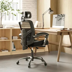Sweetcrispy Office Computer Desk Chair with Footrest,Ergonomic High-Back Mesh Rolling Work Swivel Chairs with Wheels,Comfortable Lumbar Support,Comfy Arms for Home,Bedroom,Study,Student,Inky