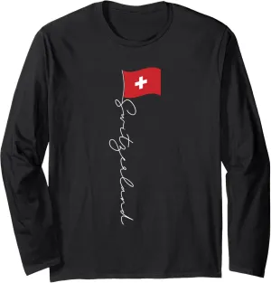 Switzerland Signature Flag Pole Elegant Patriotic Swiss Flag Long Sleeve T-Shirt