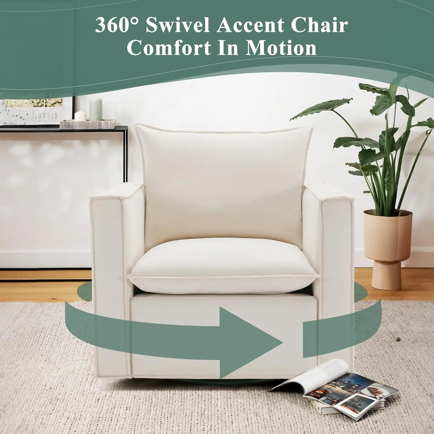 Swivel Accent Chair Set of 2,34'' Wide Upholstered Arm Chair with Plump Back Pillow, Modern Sofa Living Room Chair for Bedroom, Corner, Reading Nook-Classic Beige