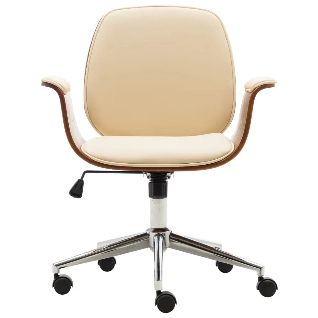Swivel Arm Chair Ergonomic Office Chair Bent Wood and Faux Leather
