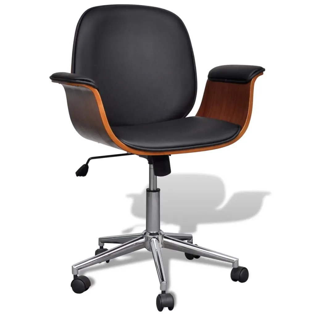 Swivel Arm Chair Ergonomic Office Chair Bent Wood and Faux Leather