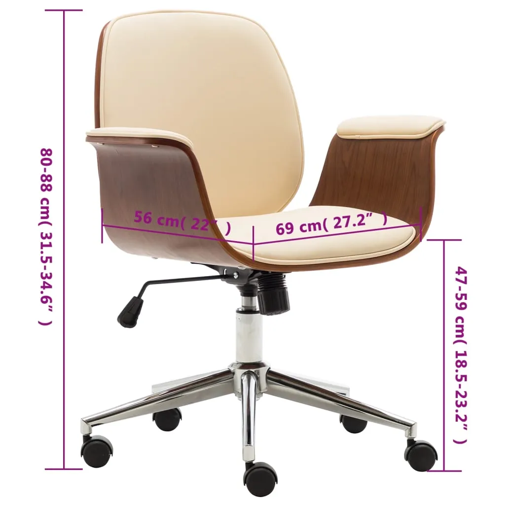 Swivel Arm Chair Ergonomic Office Chair Bent Wood and Faux Leather