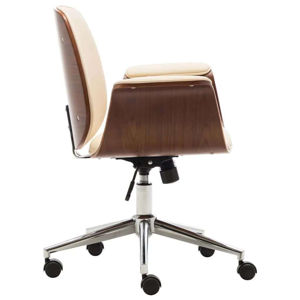 Swivel Arm Chair Ergonomic Office Chair Bent Wood and Faux Leather