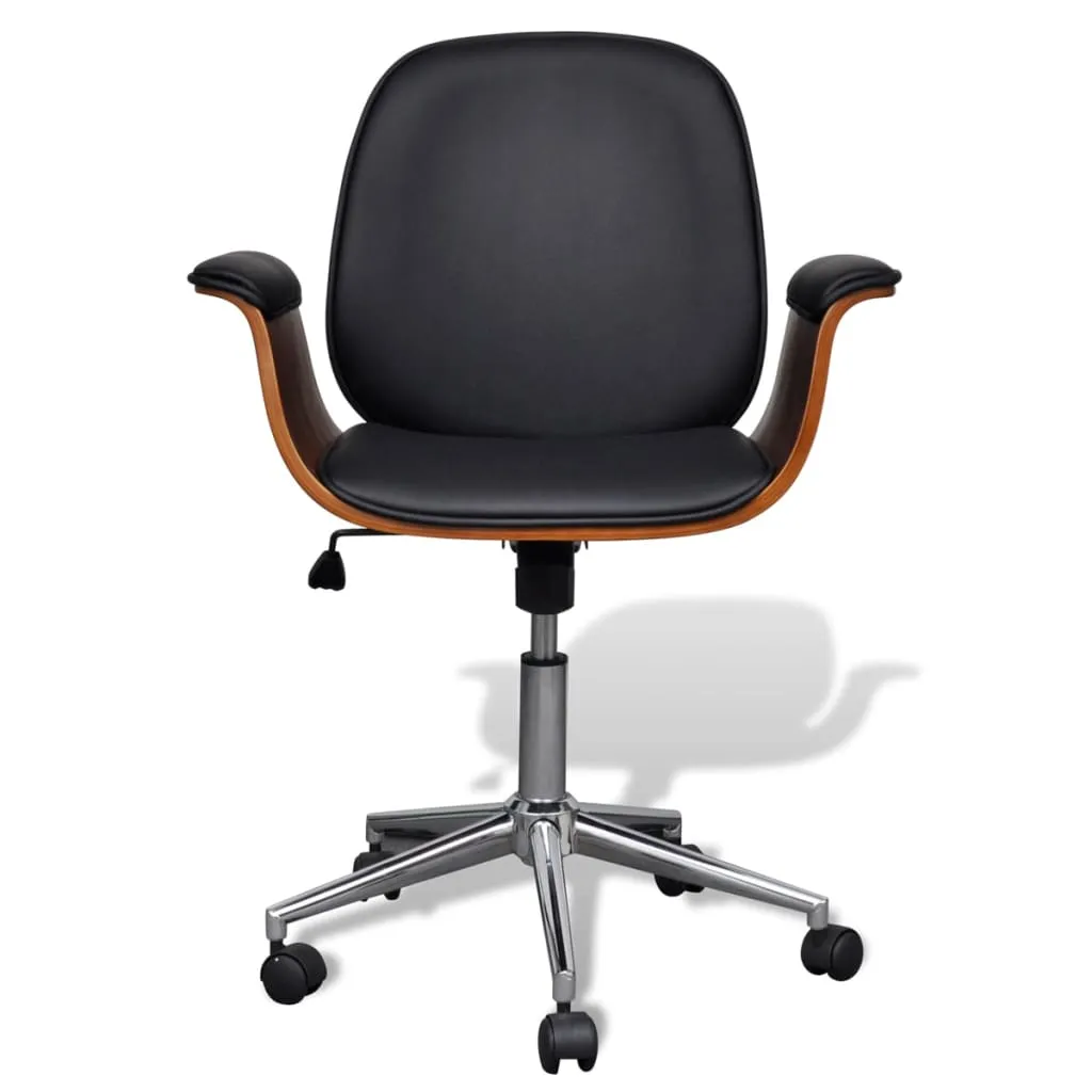Swivel Arm Chair Ergonomic Office Chair Bent Wood and Faux Leather