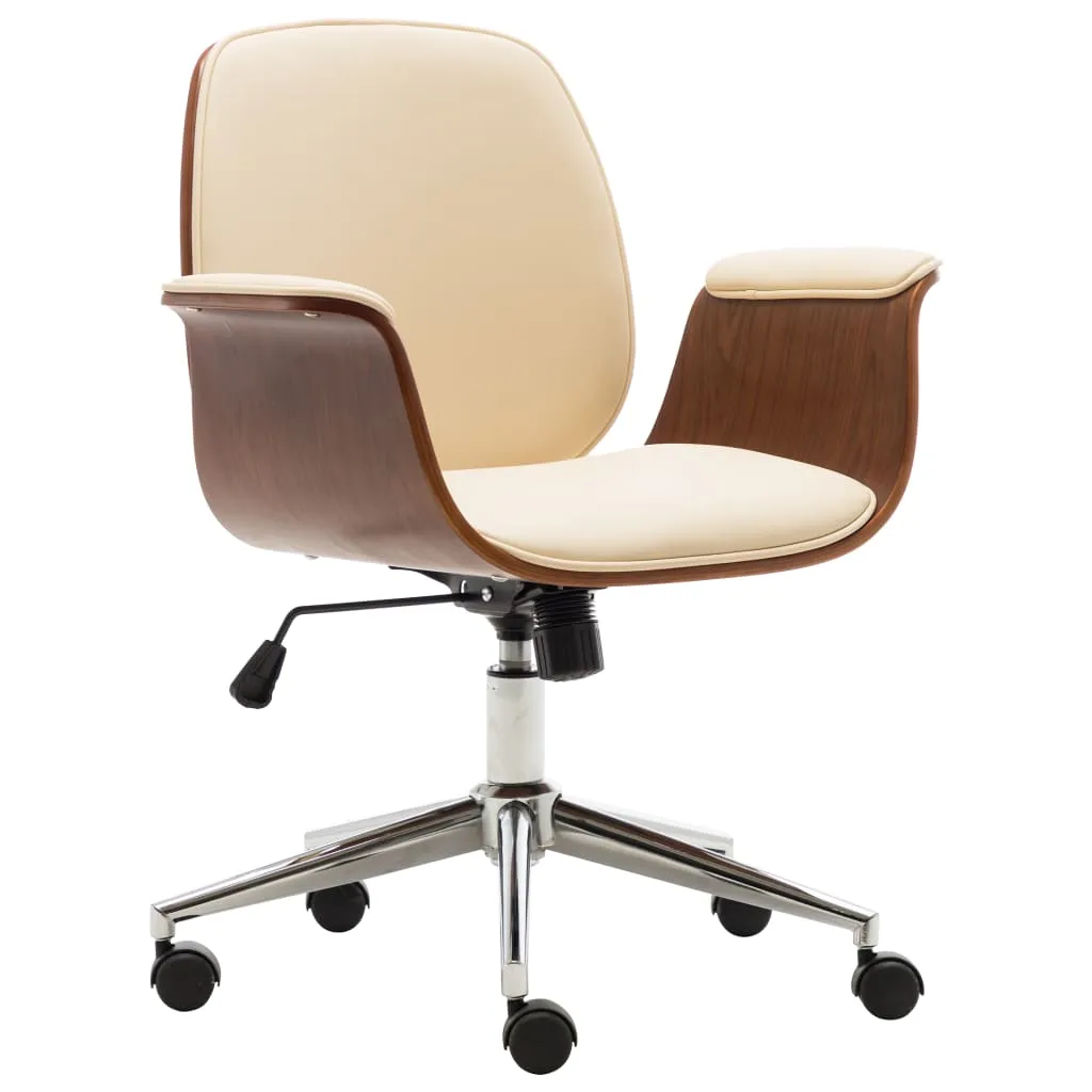 Swivel Arm Chair Ergonomic Office Chair Bent Wood and Faux Leather