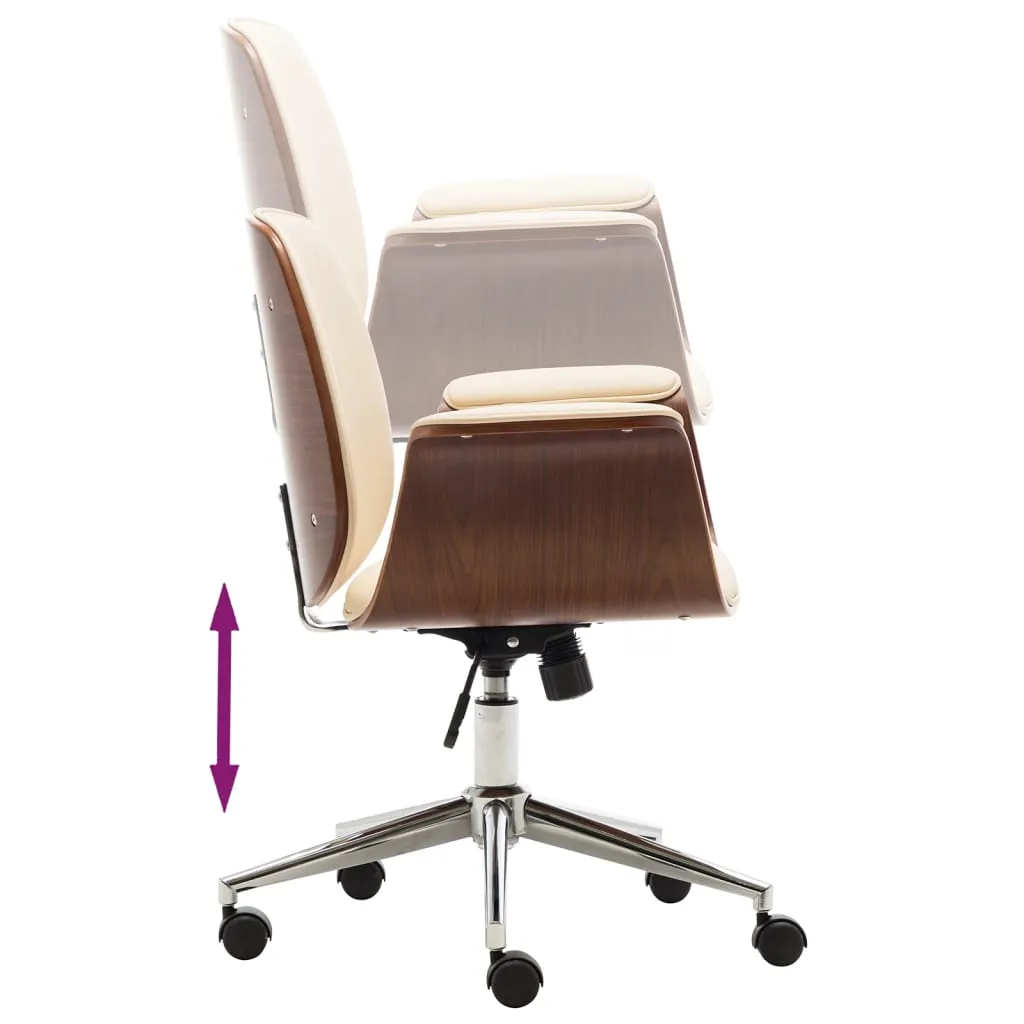 Swivel Arm Chair Ergonomic Office Chair Bent Wood and Faux Leather