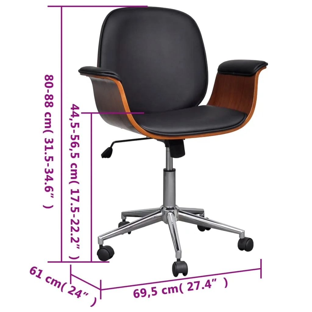 Swivel Arm Chair Ergonomic Office Chair Bent Wood and Faux Leather