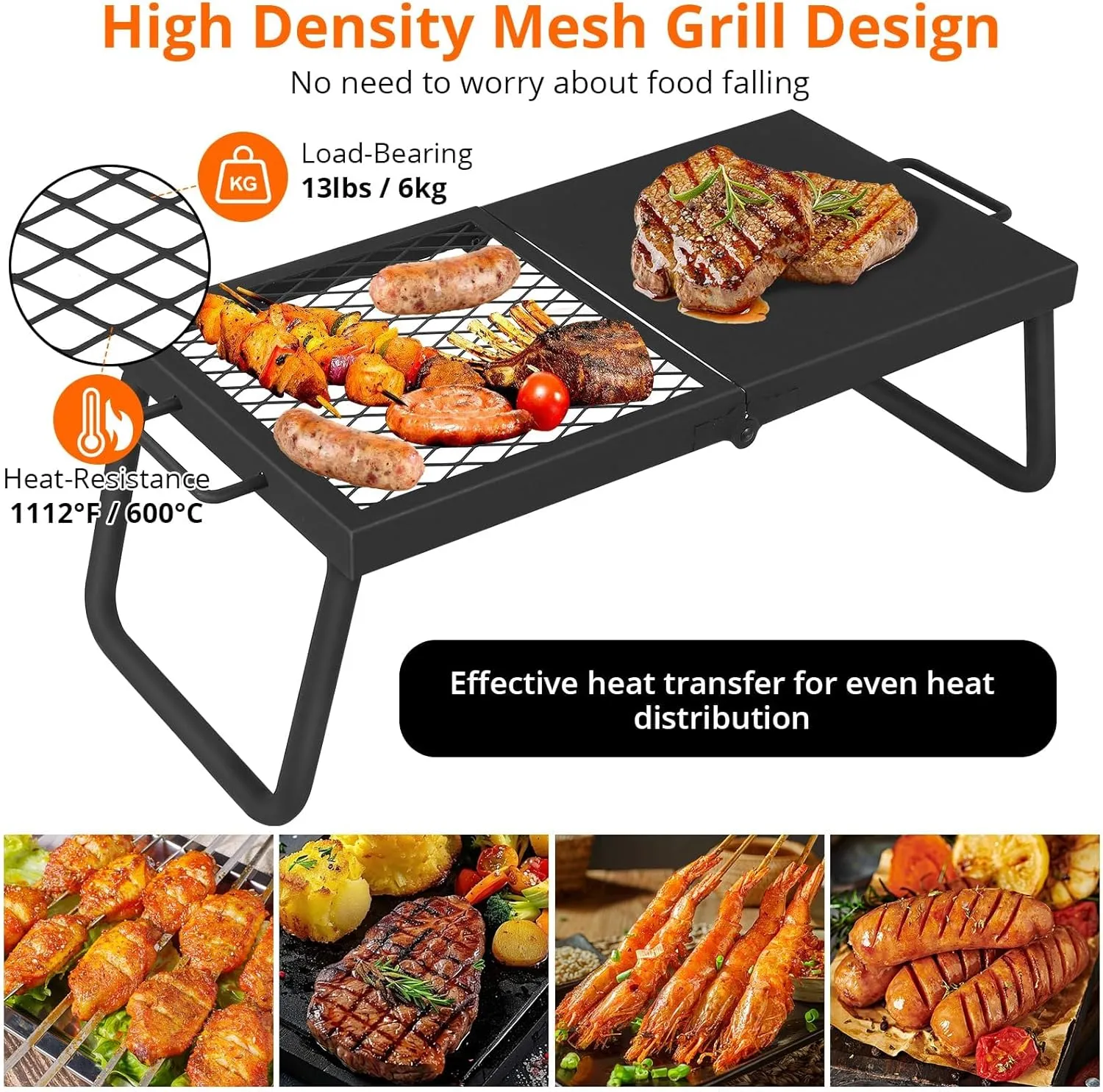 Swivel Campfire Grill With Carrying Bag Heavy Duty Steel Grate Fire Pit Grill Grate Over Fire Pits 360° Adjustable Open Fire Outdoor Cooking Equipment Portable Camp Fire Racks for Camping Outdoor BBQ