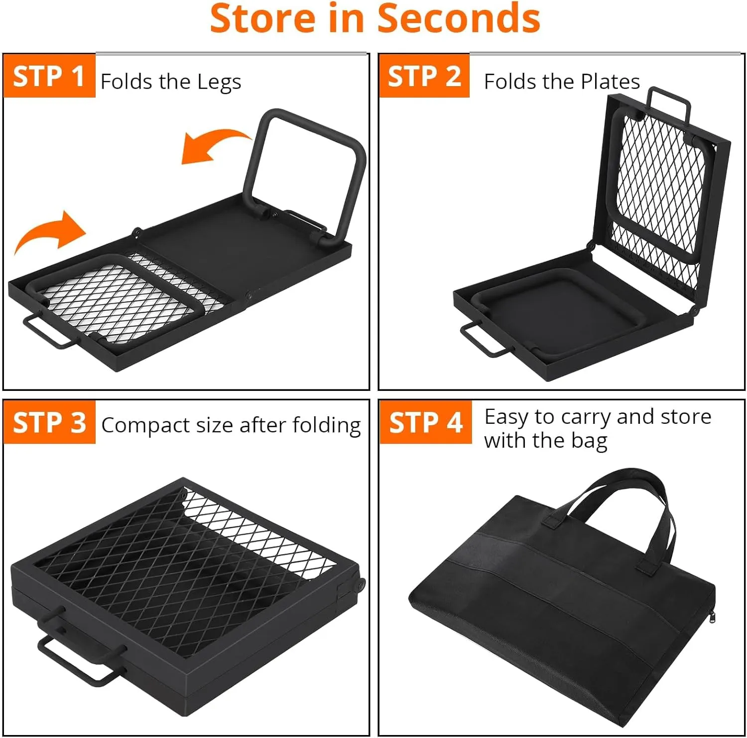 Swivel Campfire Grill With Carrying Bag Heavy Duty Steel Grate Fire Pit Grill Grate Over Fire Pits 360° Adjustable Open Fire Outdoor Cooking Equipment Portable Camp Fire Racks for Camping Outdoor BBQ