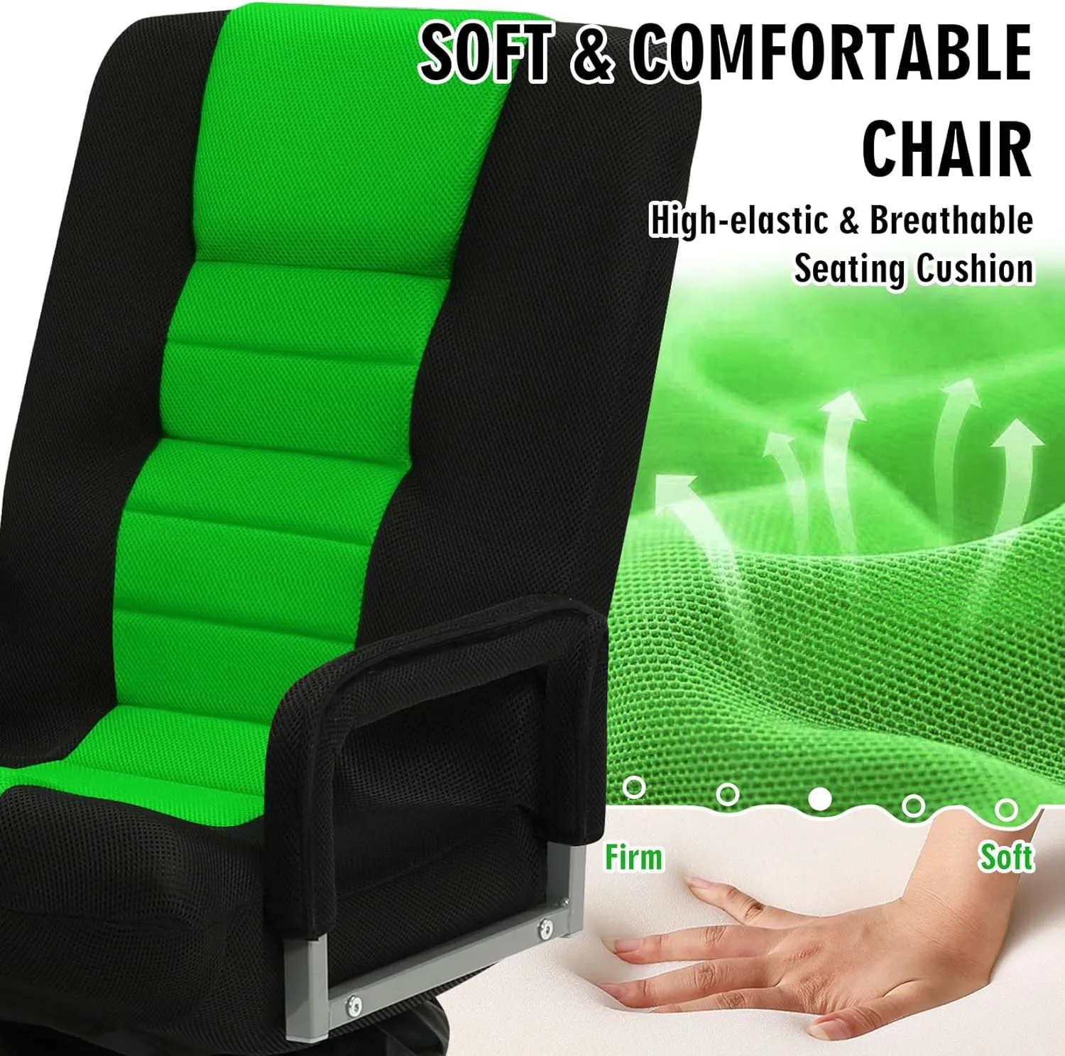 Swivel Floor Gaming Chair w/Armrests,Folding Video Reclining Sofa w/6 Adjustable Position, Padded Backrest & Cushion, Lazy Lounger Couch for E-Sports, Reading, Relaxing, Watching TV, Green