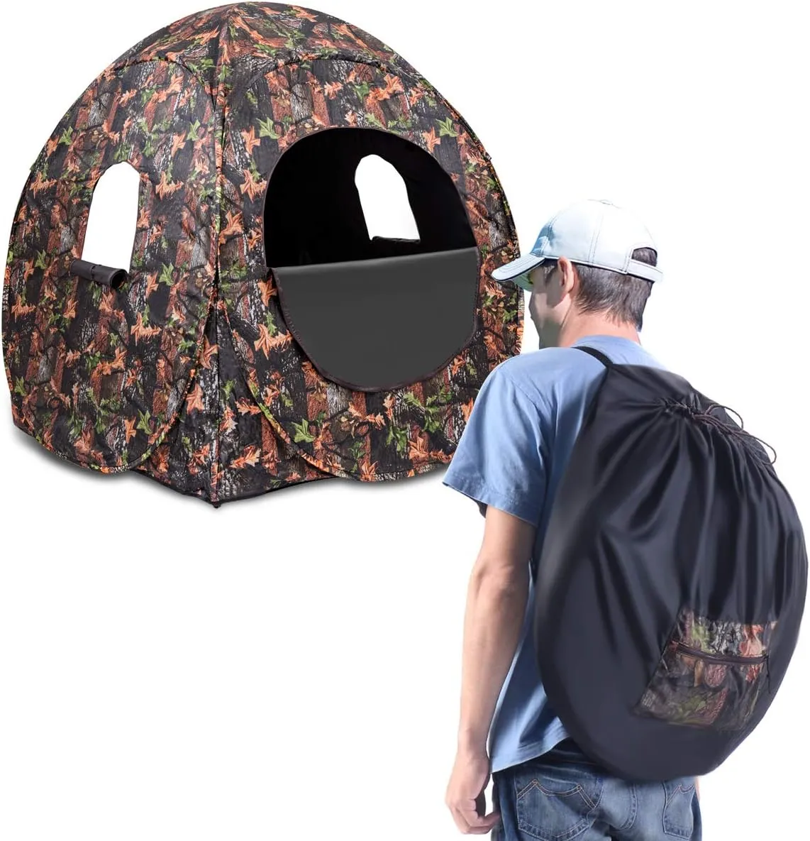 Tangkula 3 Person Pop up Ground Blind, Portable Hunting Blind with Mesh Windows, Carrying Bag & Ground Stakes, Camouflage Hunting Tent with Hub System, Camo Deer Blinds for Hunting