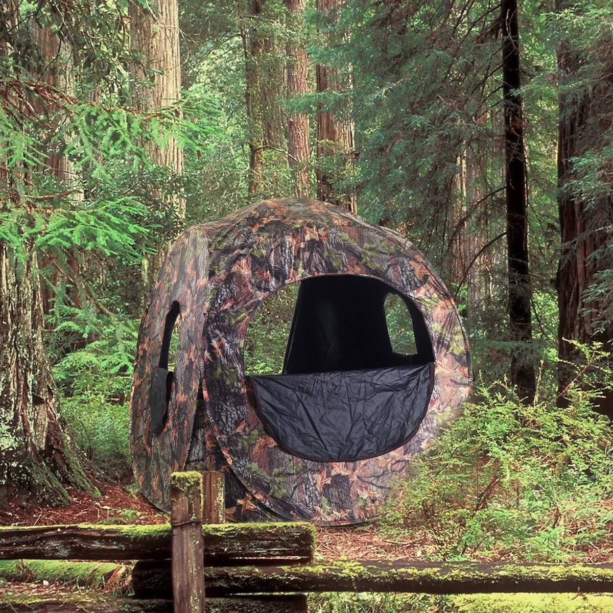 Tangkula 3 Person Pop up Ground Blind, Portable Hunting Blind with Mesh Windows, Carrying Bag & Ground Stakes, Camouflage Hunting Tent with Hub System, Camo Deer Blinds for Hunting