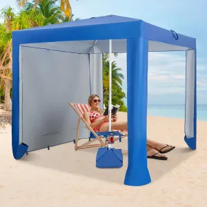 Tangkula 6.6x6.6 Ft Beach Cabana, Portable Beach Canopy with Detachable Sidewall, 5 Sandbags, 2 Cup Holders, Sand Anchor, UPF 50  Sun-Protection Outdoor Beach Umbrella Shelter with Carrying Bag