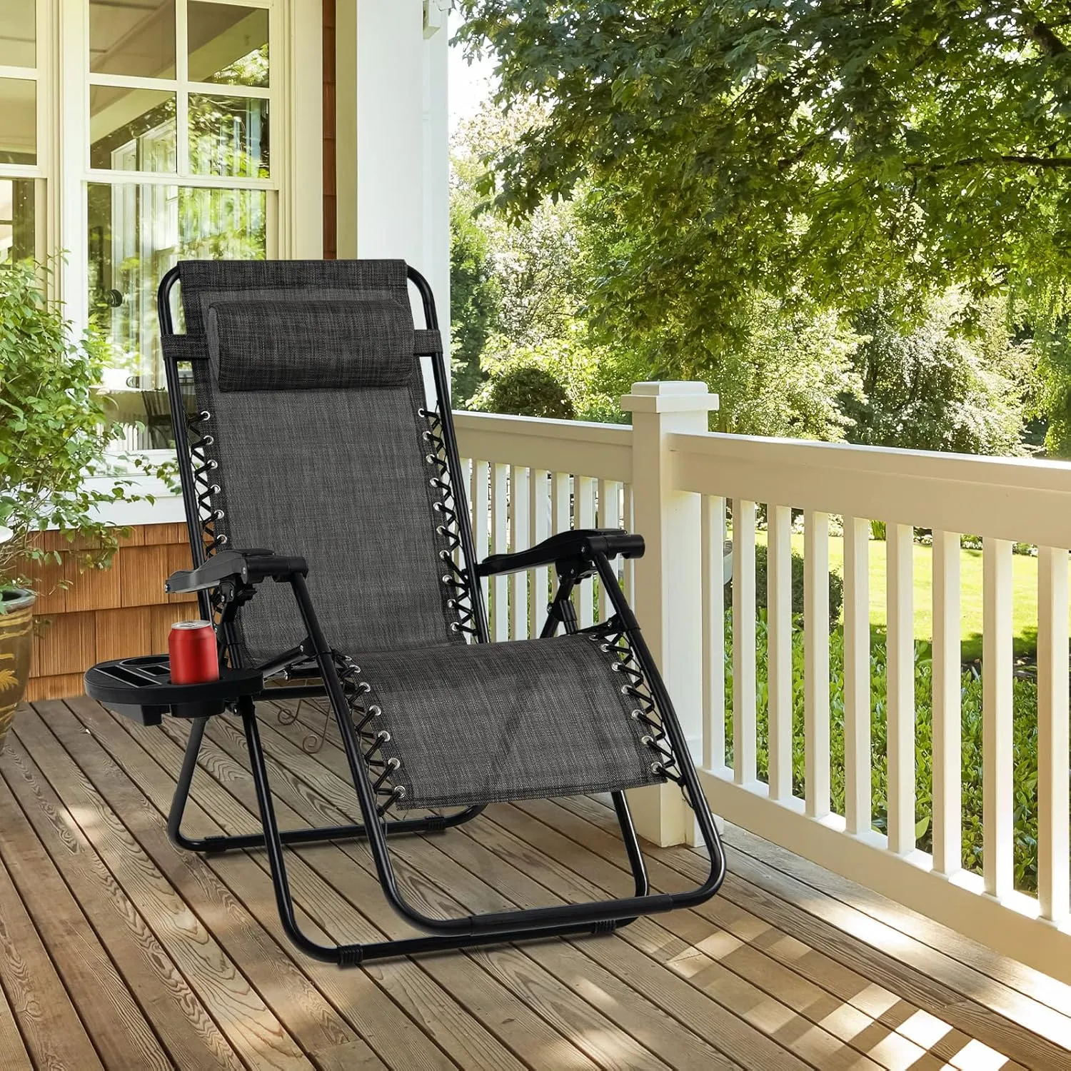 Tangkula Zero Gravity Chair, Folding Patio Lounge Chair Adjustable Outdoor Recliner with Cup Holder, Wide Armrest for Patio Garden Poolside Outdoor Yard Beach, Support 350 lbs (1, Grey)