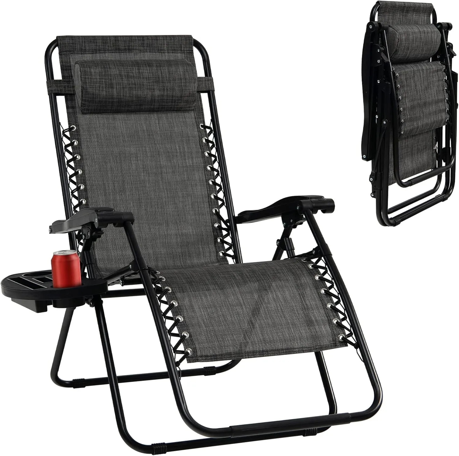 Tangkula Zero Gravity Chair, Folding Patio Lounge Chair Adjustable Outdoor Recliner with Cup Holder, Wide Armrest for Patio Garden Poolside Outdoor Yard Beach, Support 350 lbs (1, Grey)