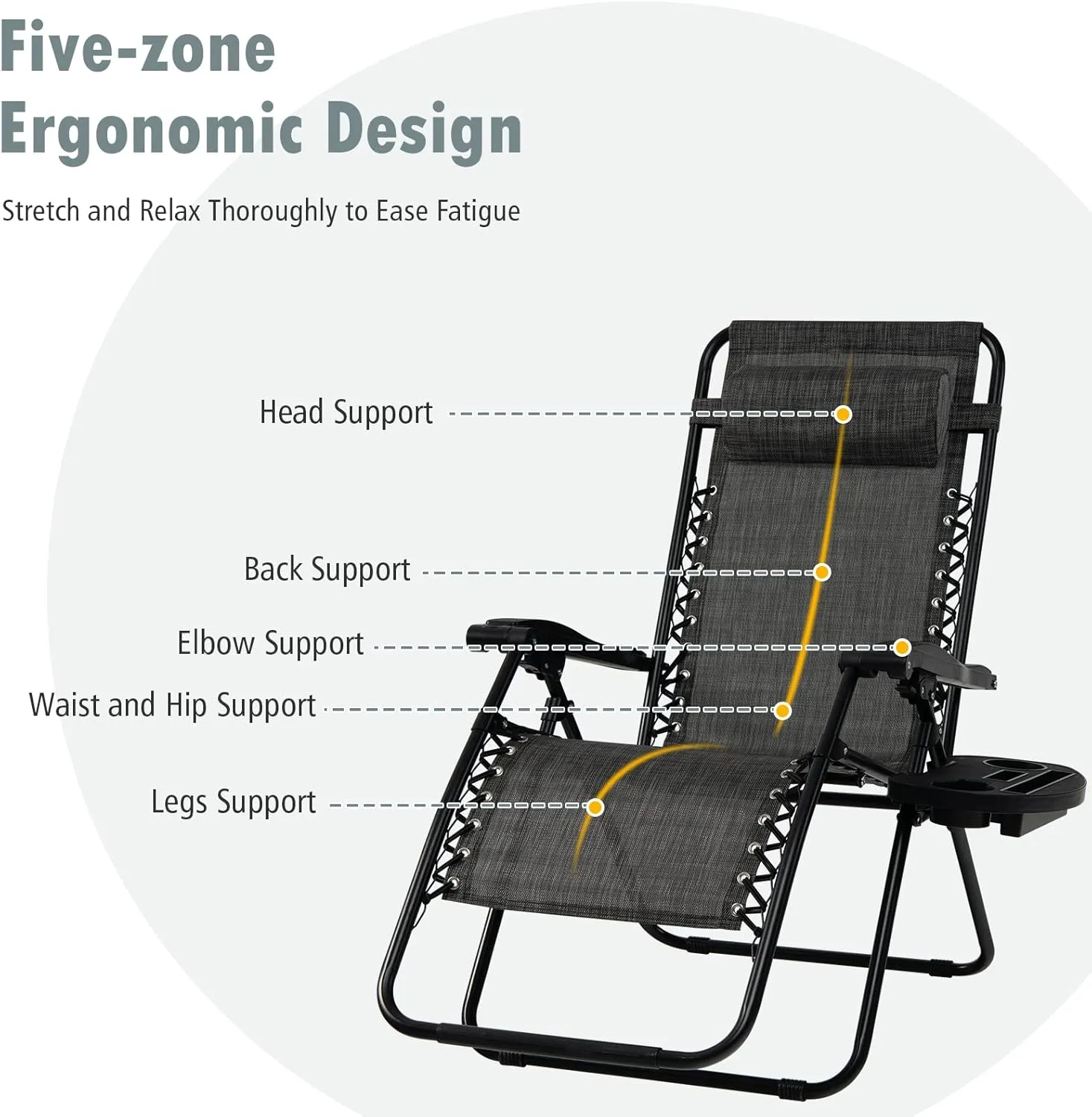 Tangkula Zero Gravity Chair, Folding Patio Lounge Chair Adjustable Outdoor Recliner with Cup Holder, Wide Armrest for Patio Garden Poolside Outdoor Yard Beach, Support 350 lbs (1, Grey)