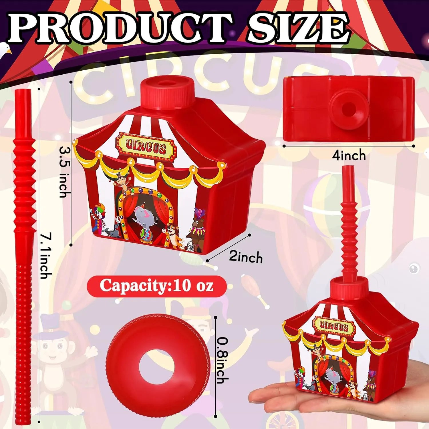 Tanlade 12 Pcs Circus Carnival Party Favor Gift Supplies Cups with Straws and Lids, 10 oz Plastic Circus Shape Drink Cups Bulk for Carnival Theme Party Supplies Boys Girls Birthday Favors
