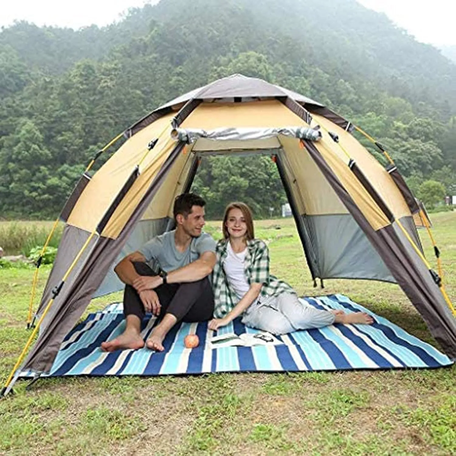 Tarpaulin Shade Cloth Rainproof Cloth Tent Automatic Opening Hexangular Hydraulic Tent - Ultra Large Waterproof Dome Tent- Uv Protected Family Camping Tents Green (Color : B, Size : Large)