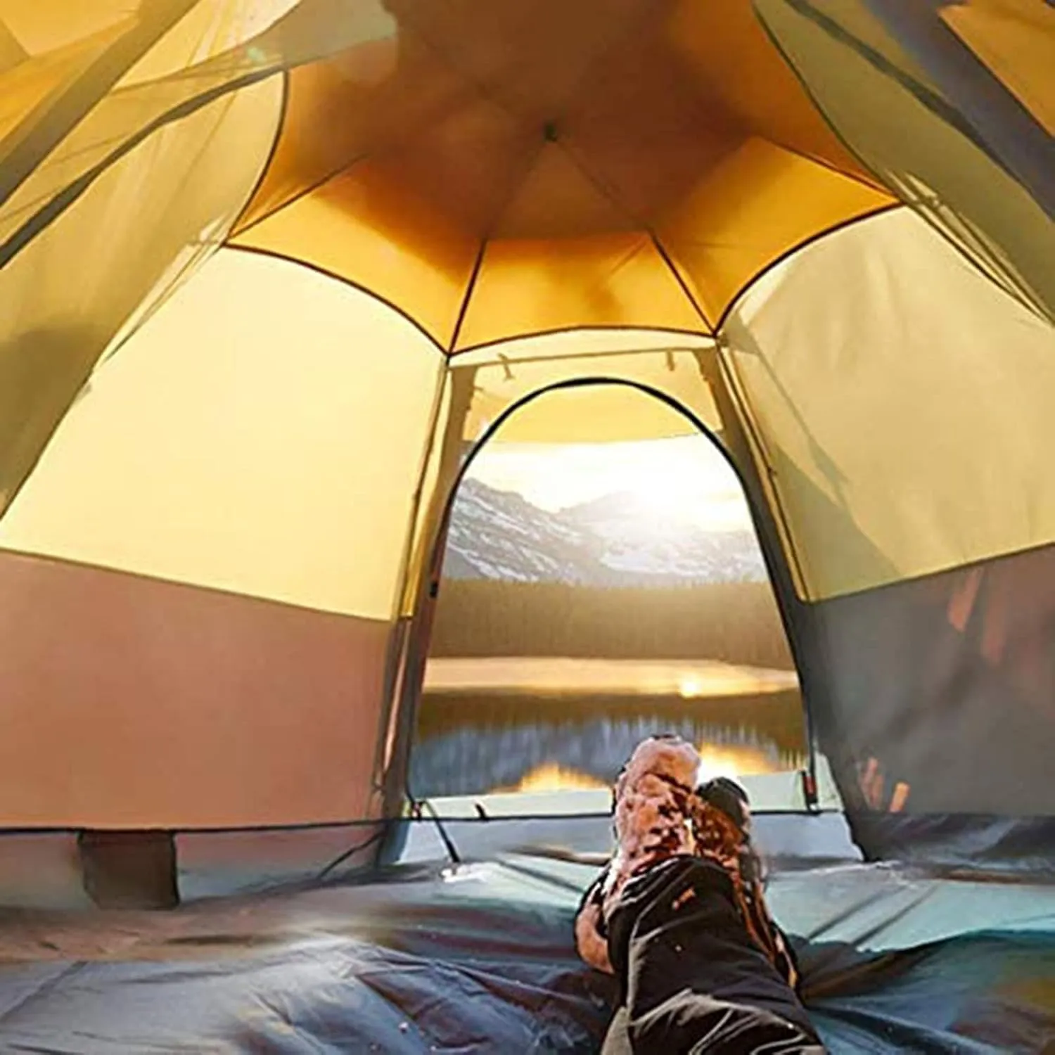 Tarpaulin Shade Cloth Rainproof Cloth Tent Automatic Opening Hexangular Hydraulic Tent - Ultra Large Waterproof Dome Tent- Uv Protected Family Camping Tents Green (Color : B, Size : Large)