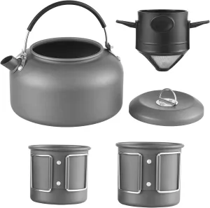 Tea Kettle, Tea Pot for Stove, 1.4L Outdoor Tea Pot with 250ml 450ml Cups and Coffee Filter Portable Stovetop Kettle for Boiling Water Anodized Aluminum Camping Kettle for Backpacking Hiking