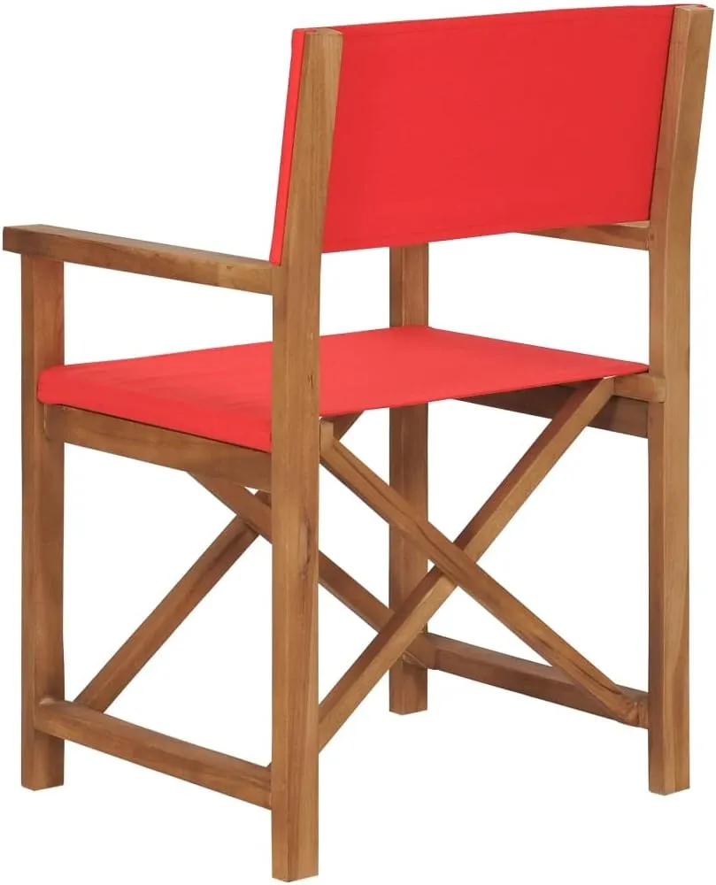 Teak Director Chair Red Outdoor Lounge Chair Patio Furniture Folding Camping Chair for Garden & Balcony