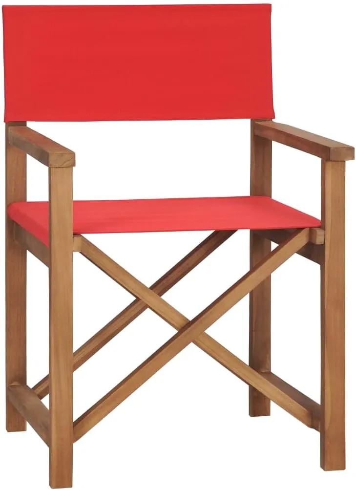 Teak Director Chair Red Outdoor Lounge Chair Patio Furniture Folding Camping Chair for Garden & Balcony