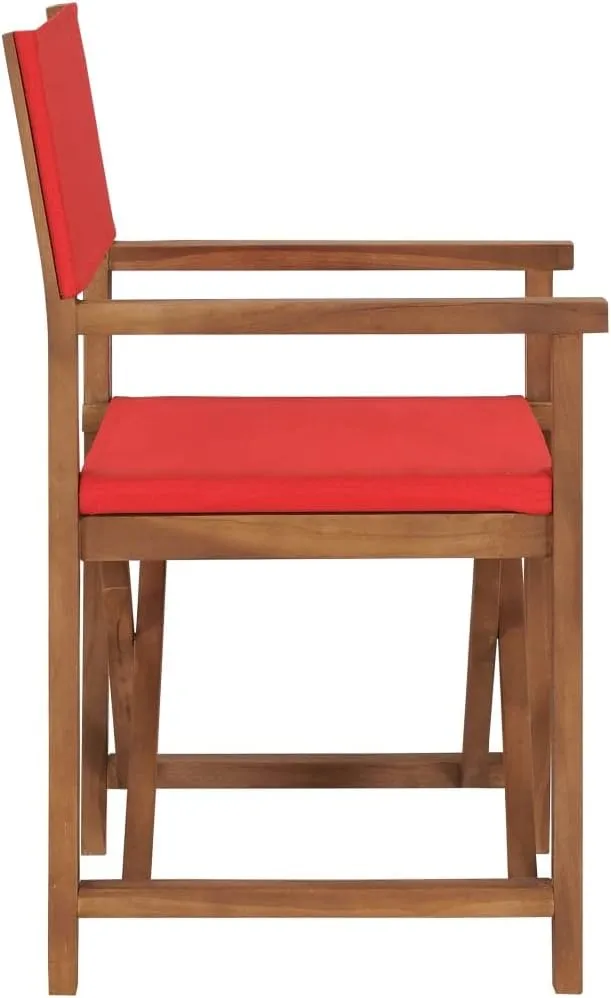 Teak Director Chair Red Outdoor Lounge Chair Patio Furniture Folding Camping Chair for Garden & Balcony