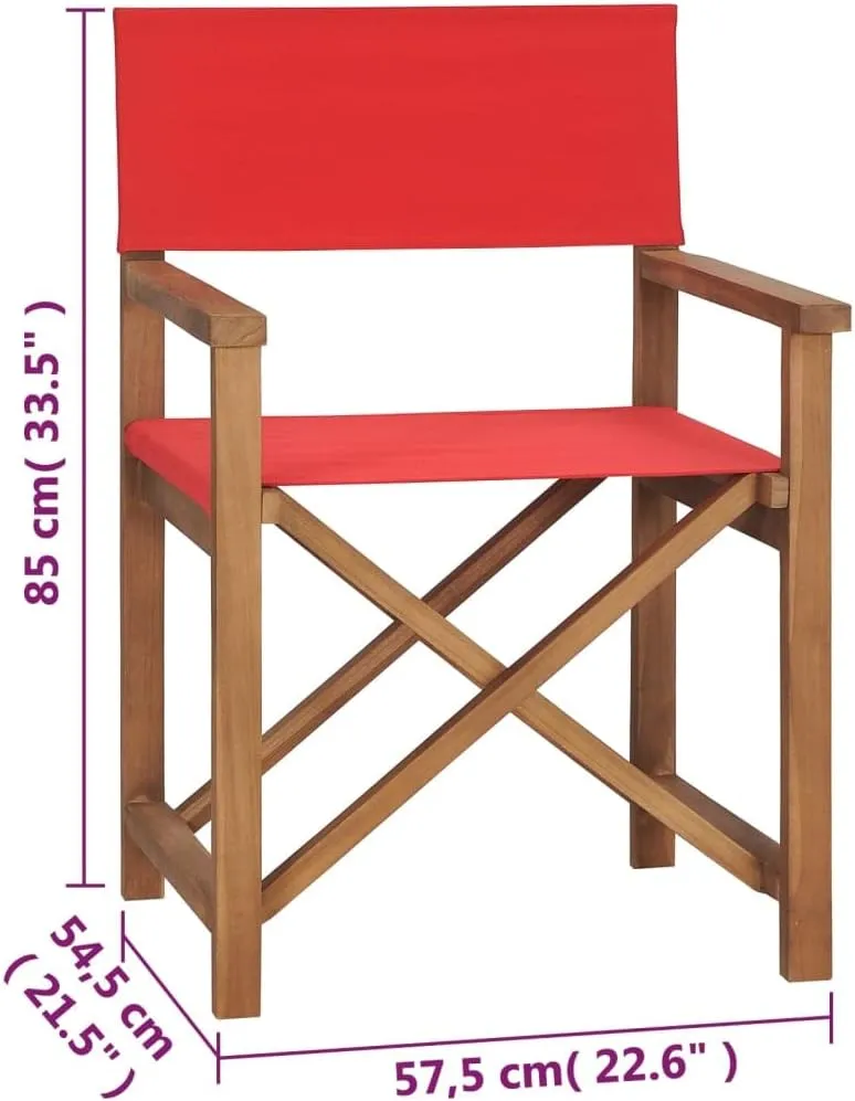Teak Director Chair Red Outdoor Lounge Chair Patio Furniture Folding Camping Chair for Garden & Balcony