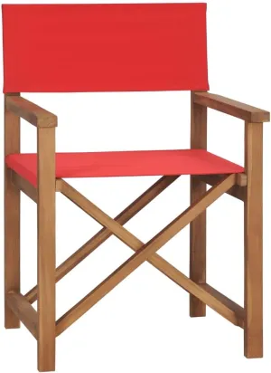Teak Director Chair Red Outdoor Lounge Chair Patio Furniture Folding Camping Chair for Garden & Balcony