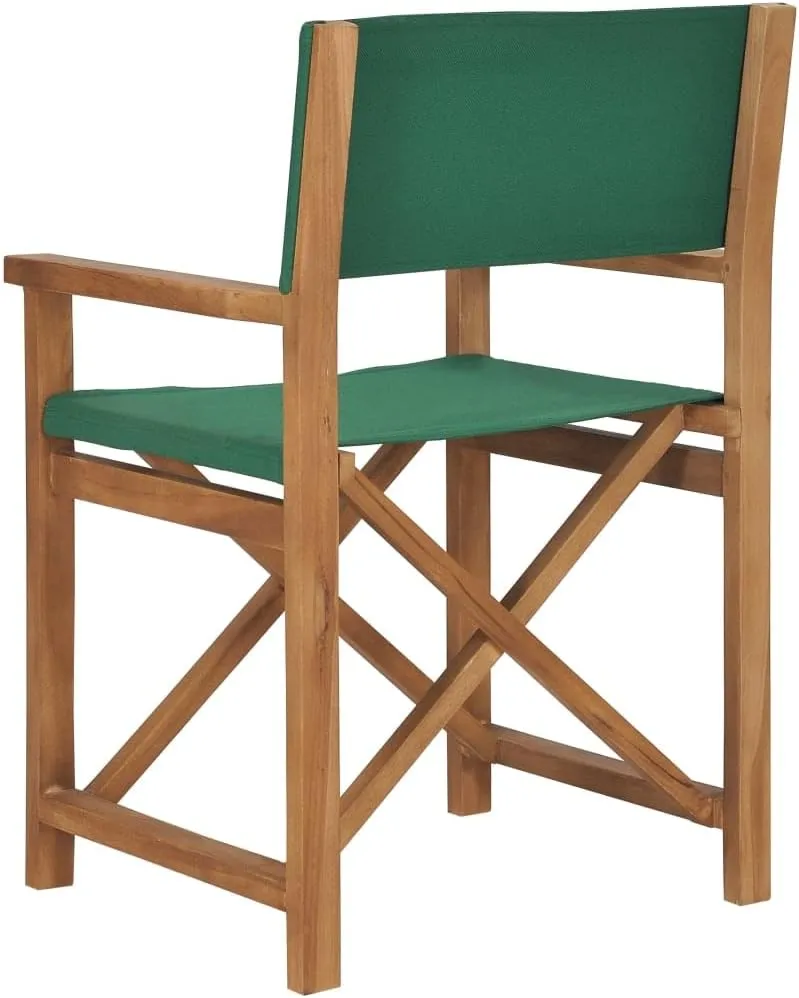 Teak Wood Director's Chair Green Folding Outdoor Lounge Chair with Armrests for Garden, Patio, Balcony, and Camping