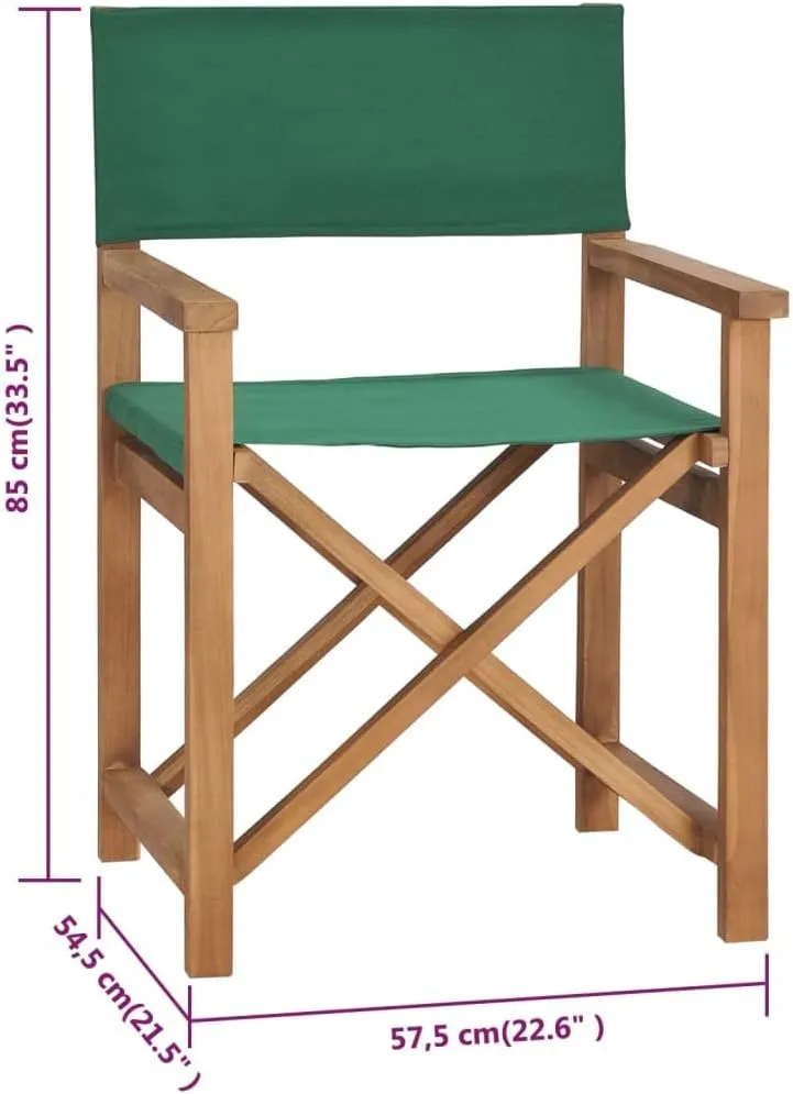 Teak Wood Director's Chair Green Folding Outdoor Lounge Chair with Armrests for Garden, Patio, Balcony, and Camping