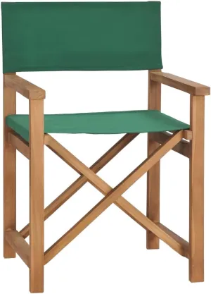 Teak Wood Director's Chair Green Folding Outdoor Lounge Chair with Armrests for Garden, Patio, Balcony, and Camping