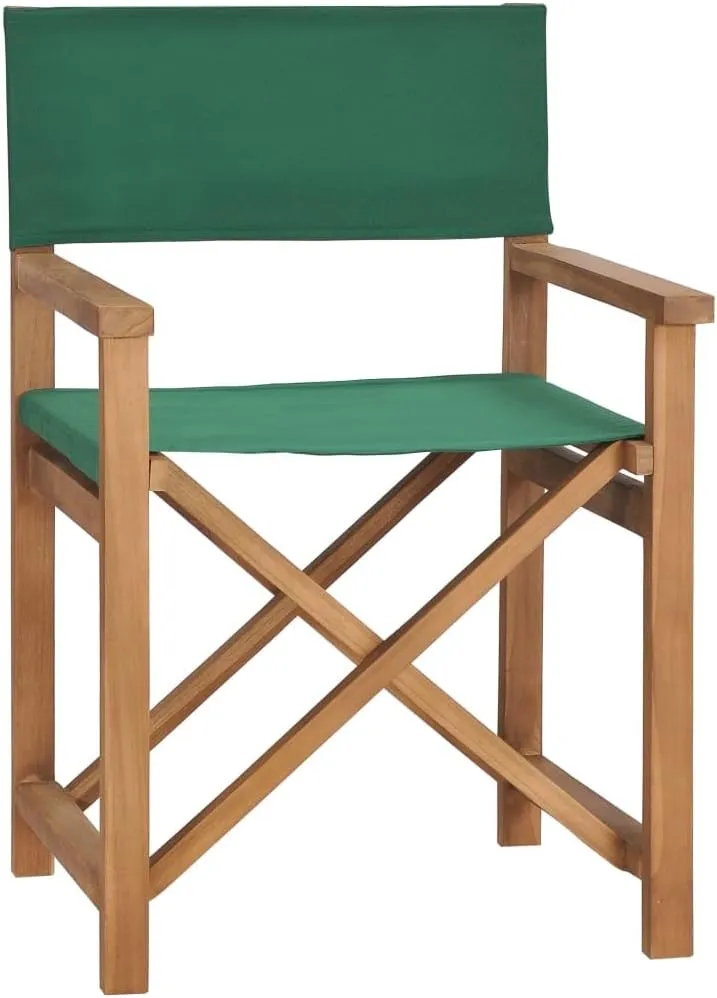 Teak Wood Director's Chair Green Folding Outdoor Lounge Chair with Armrests for Garden, Patio, Balcony, and Camping
