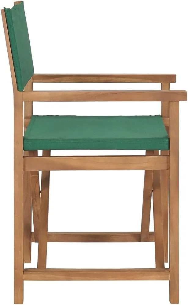 Teak Wood Director's Chair Green Folding Outdoor Lounge Chair with Armrests for Garden, Patio, Balcony, and Camping