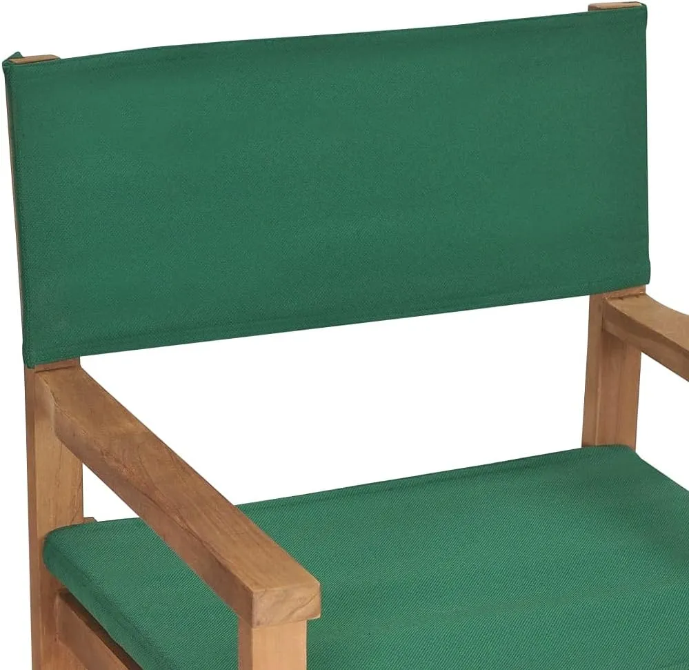 Teak Wood Director's Chair Green Folding Outdoor Lounge Chair with Armrests for Garden, Patio, Balcony, and Camping