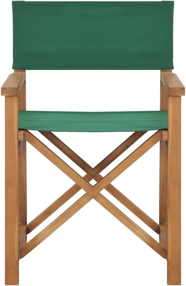 Teak Wood Director's Chair Green Folding Outdoor Lounge Chair with Armrests for Garden, Patio, Balcony, and Camping