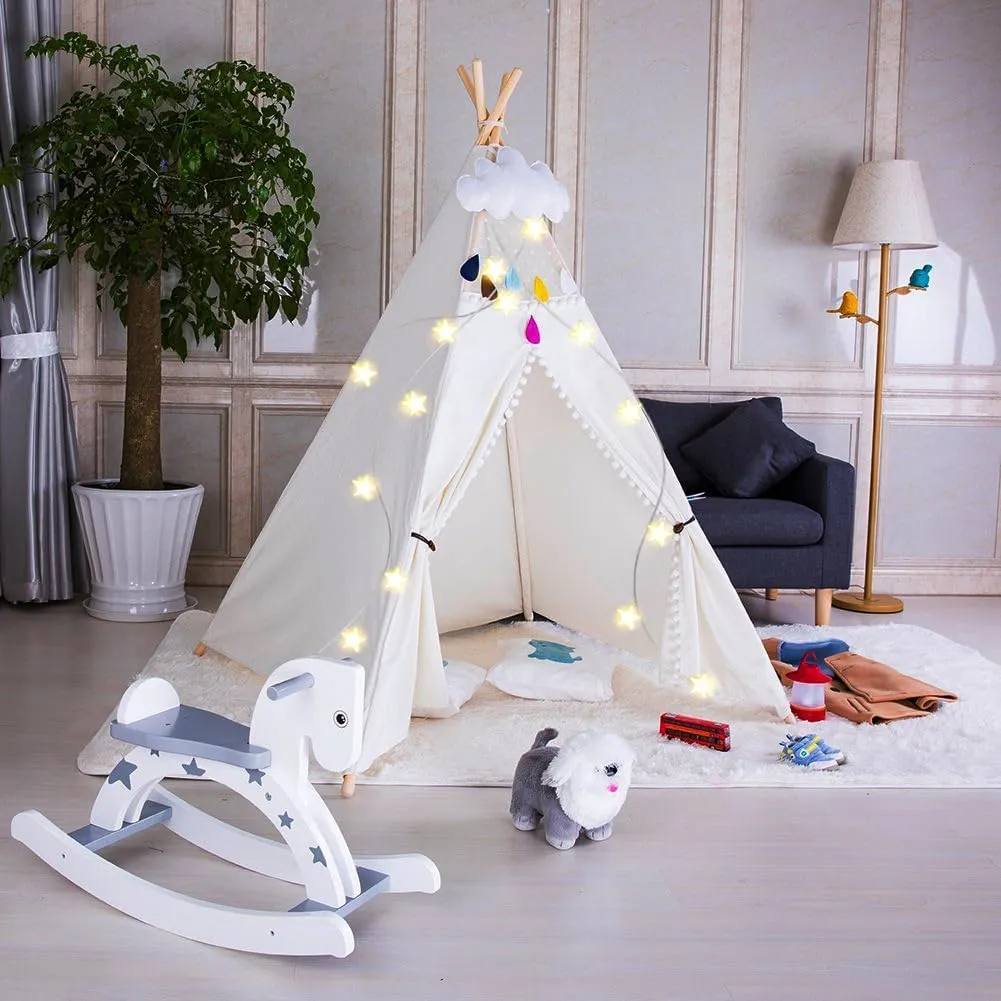Teepee Tent Cotton Toddler Washable Foldable for Kids Indoor Outdoor Girl Boy White Lace