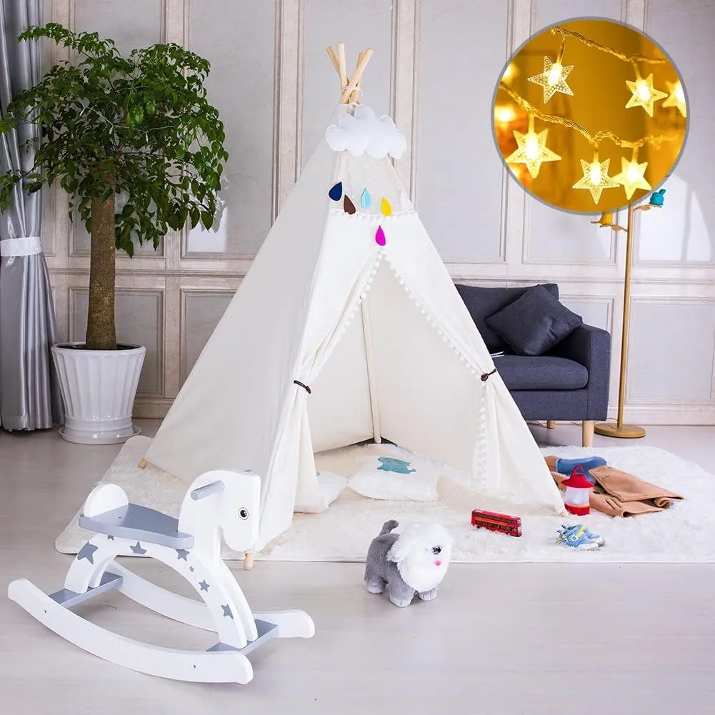 Teepee Tent Cotton Toddler Washable Foldable for Kids Indoor Outdoor Girl Boy White Lace