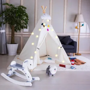 Teepee Tent Cotton Toddler Washable Foldable for Kids Indoor Outdoor Girl Boy White Lace
