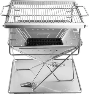 TEmkin Folding Campfire Grill Barbecue Rack Camping Fire Pit, Outdoor Wood Stove Burner, Folding Compact 304 Premium Stainless Steel, Portable Camping Grill with Carrying Bag for Outside