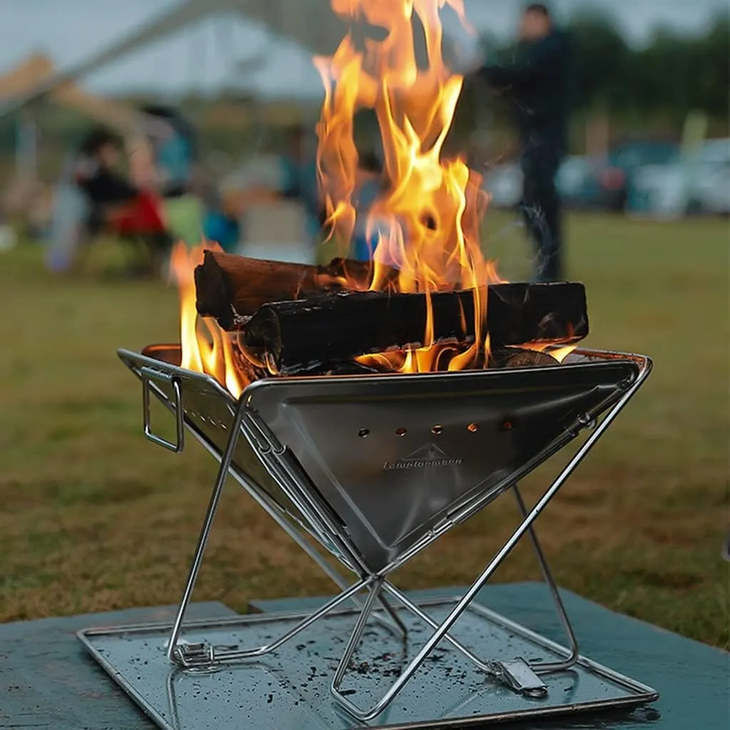 TEmkin Folding Campfire Grill Barbecue Rack Camping Fire Pit, Outdoor Wood Stove Burner, Folding Compact 304 Premium Stainless Steel, Portable Camping Grill with Carrying Bag for Outside