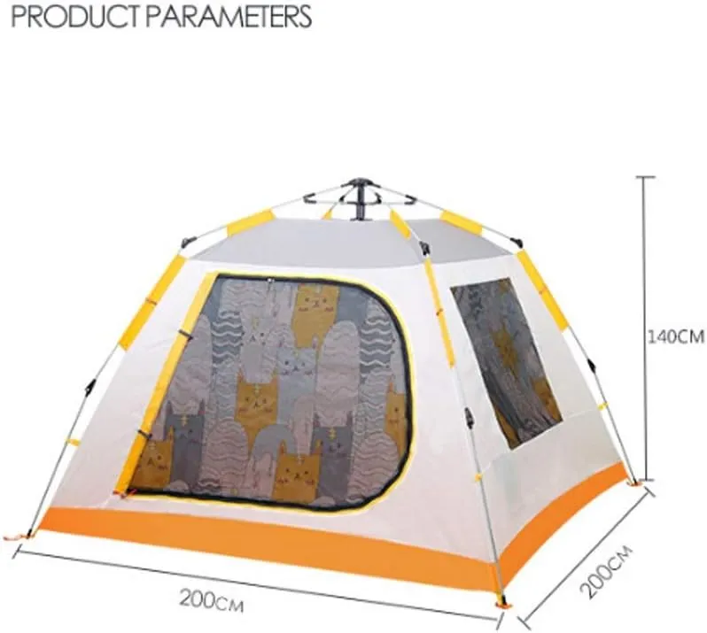 Tent for Camping Automatic Pop Up Tent Family Cat Pattern Camping Tent 3 4 Person with 3 Mesh Windows Waterproof Instant Tent Large Space for Picnic Outdoors (Color : Blue)