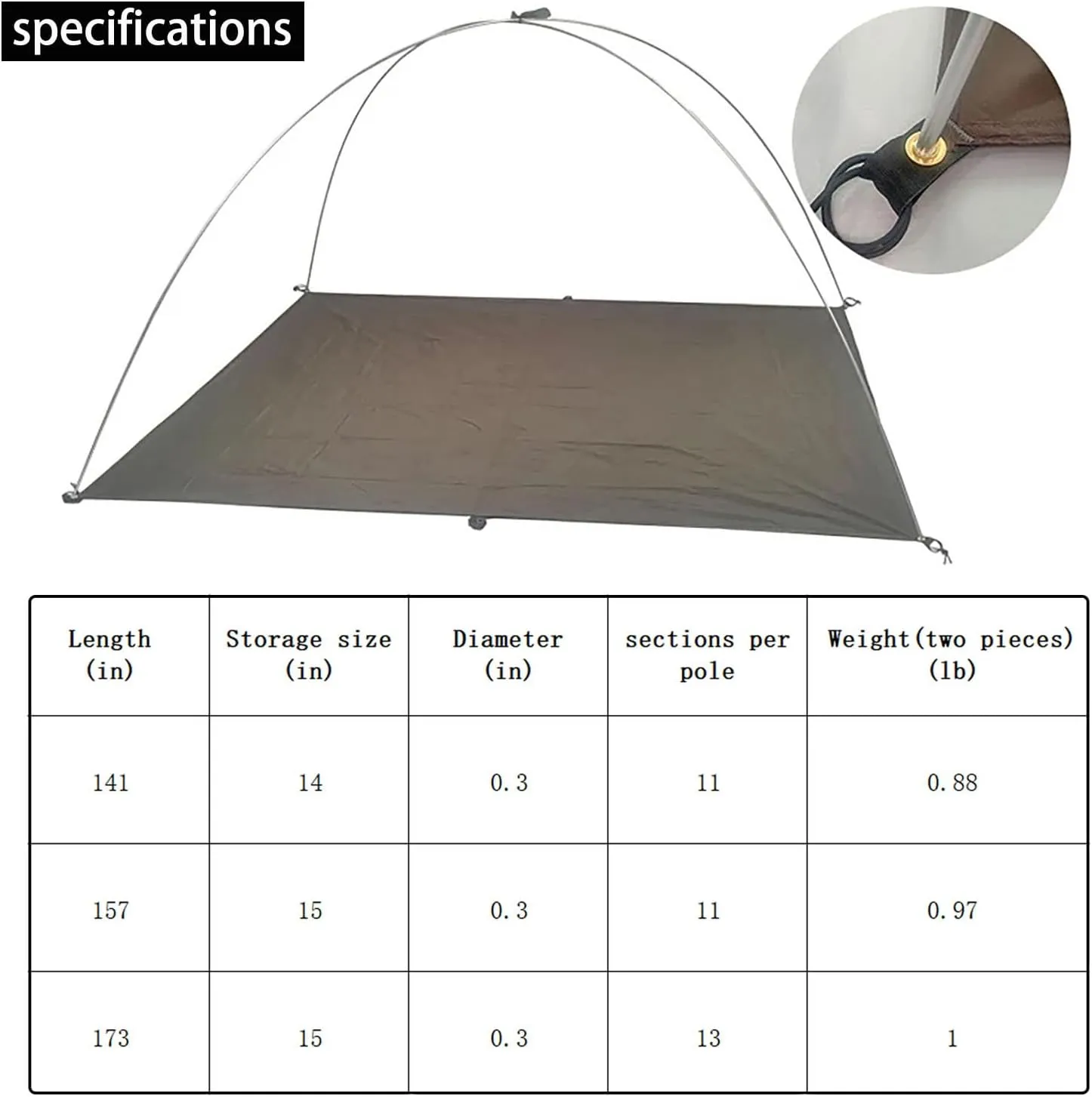 Tent Pole Replacement 11.8 ft 13 ft 14.5 ft Aluminum Tent Rod 0.3 in Outdoor Camping Collapsible Tent Frame Repair Accessory (2 Pole, 13ft)
