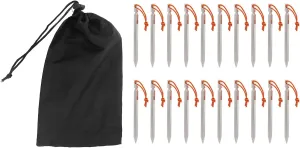 Tent Stakes V Shape Heavy Duty Peg with Ropes Outdoor Camping Accessories 20 Pack (Silver White)