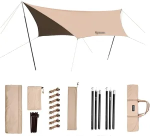 Tent TarpLarge Waterproof Camping Tarp Shelter Lightweight Ripstop Nylon Tent Tarp for Camping Hiking Backpacking (B Without Poles)